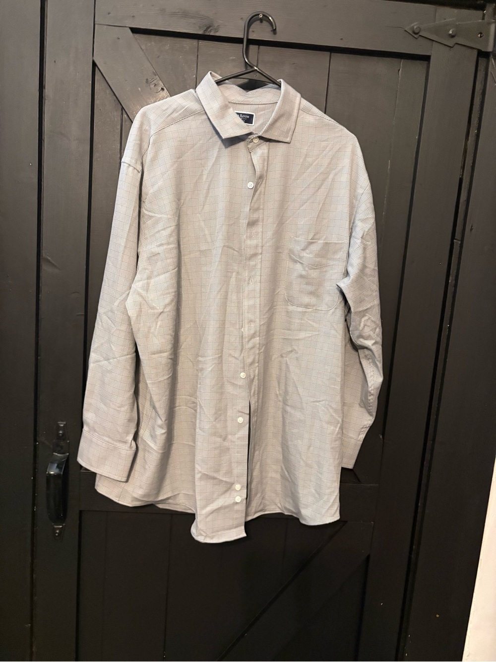 Club Room Men's Light Gray Windowpane Dress Shirt